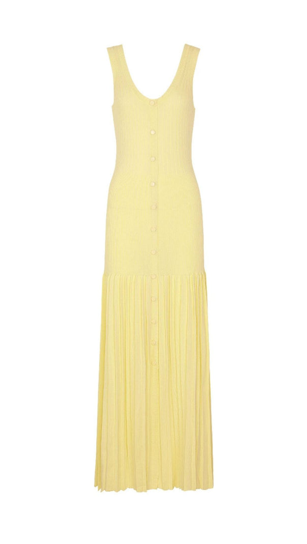 AIIZIE Jackie Yellow Ribbed Knit Maxi Dress & Cardigan Set - product image