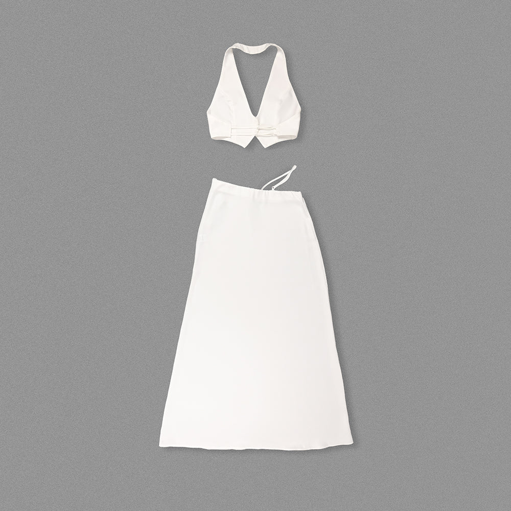 AIIZIE SILK CROP TOP MAXI SKIRTS 2 PIECES SETS IN WHITE - product image
