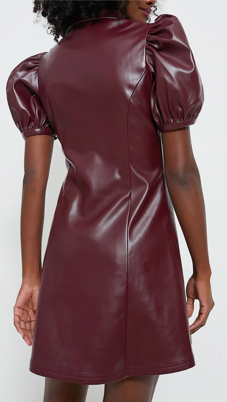 BURGUNDY FRONT ZIP FAUX LEATHER MINI DRESS