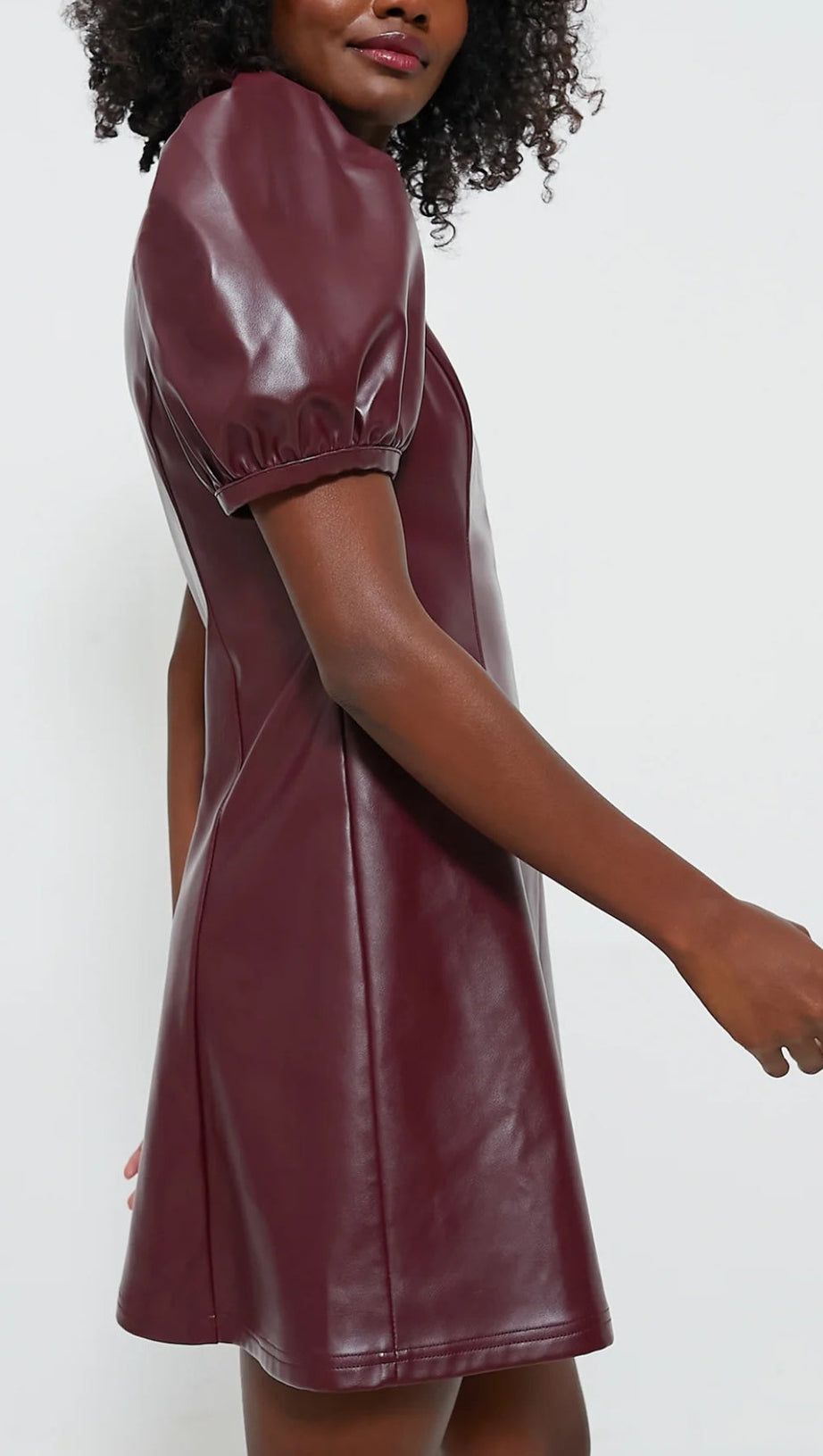 BURGUNDY FRONT ZIP FAUX LEATHER MINI DRESS