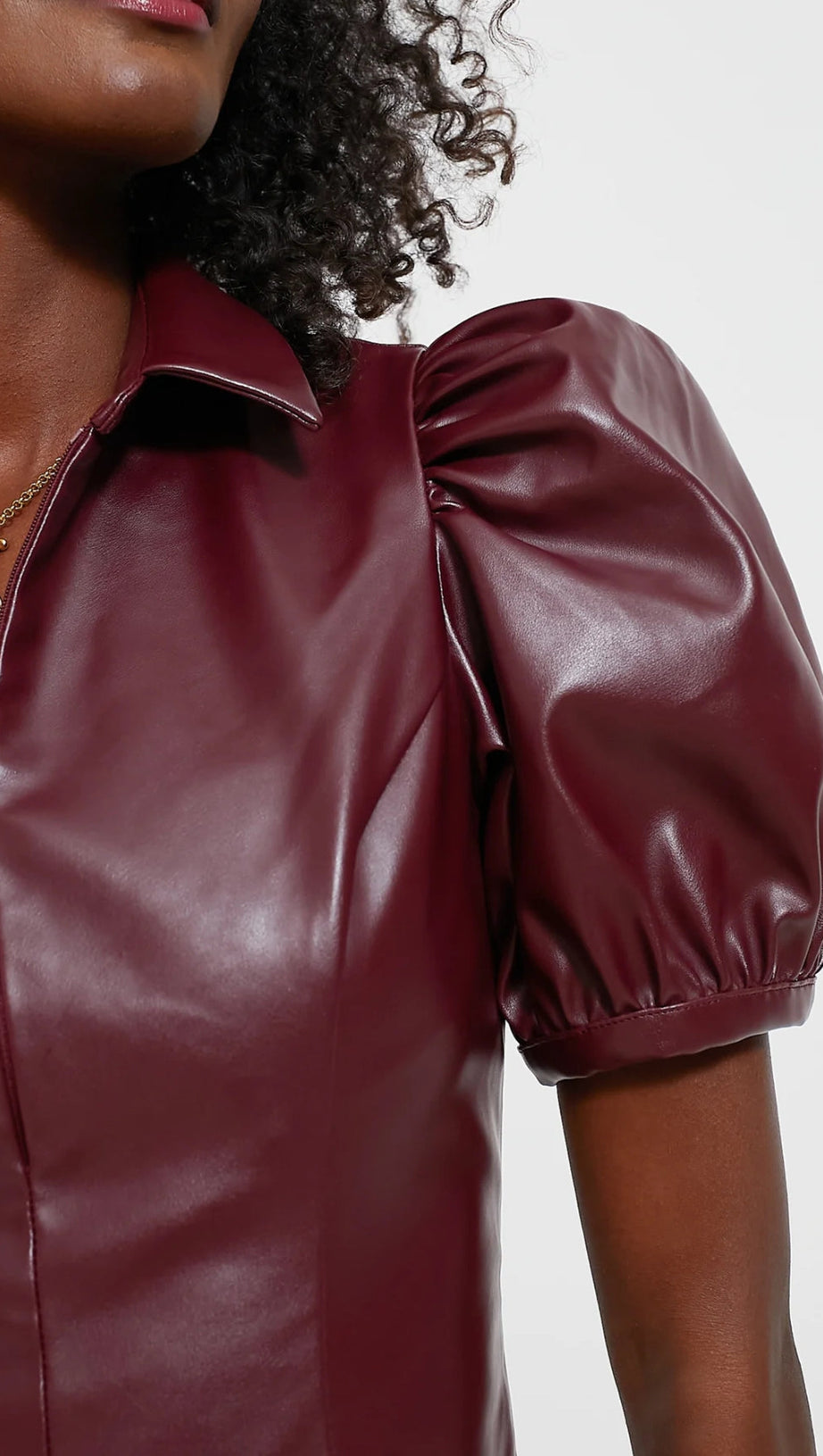 BURGUNDY FRONT ZIP FAUX LEATHER MINI DRESS