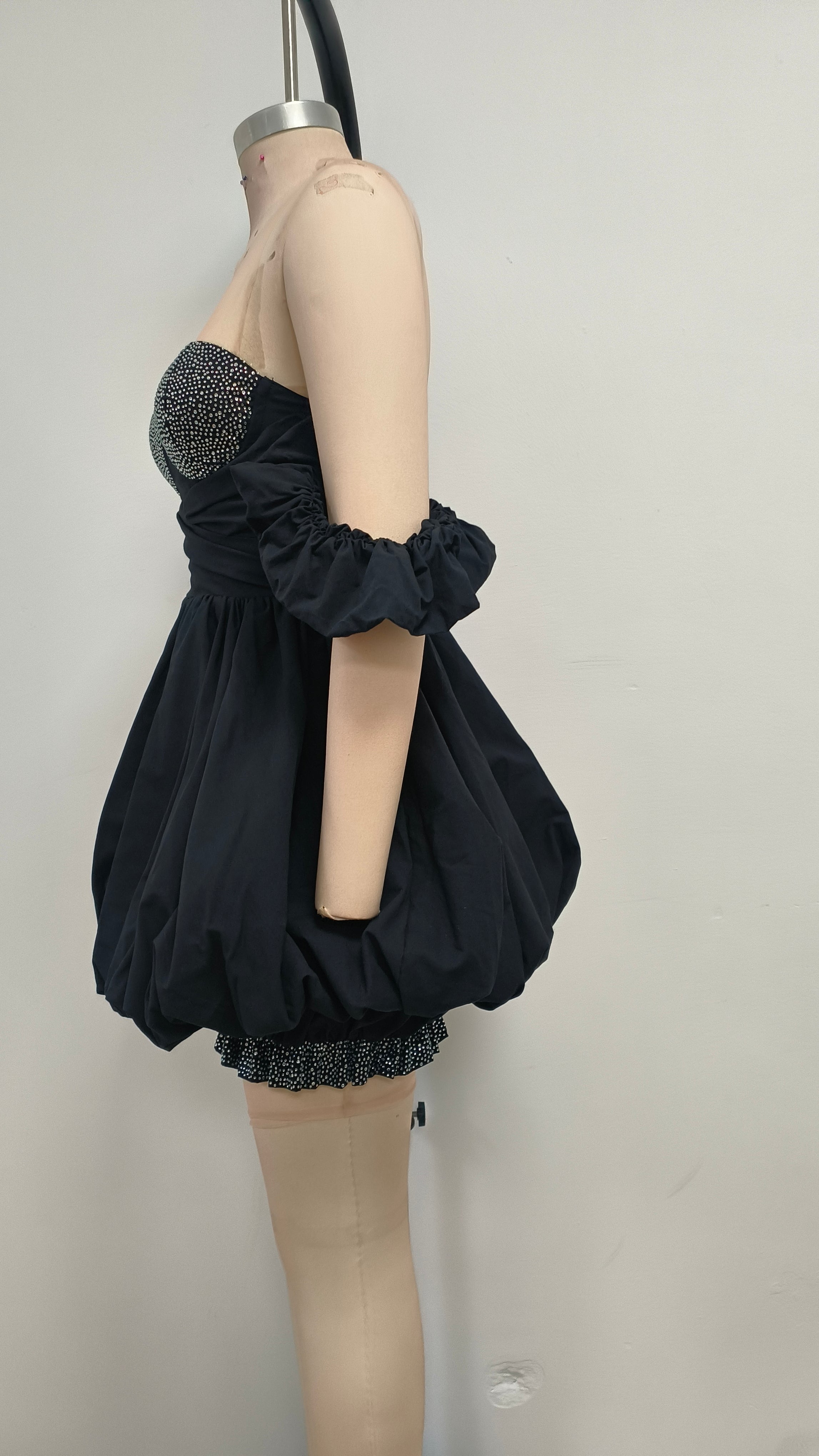 DELISE BLACK OFF-SHOULDER DIAMOND MINI DRESS