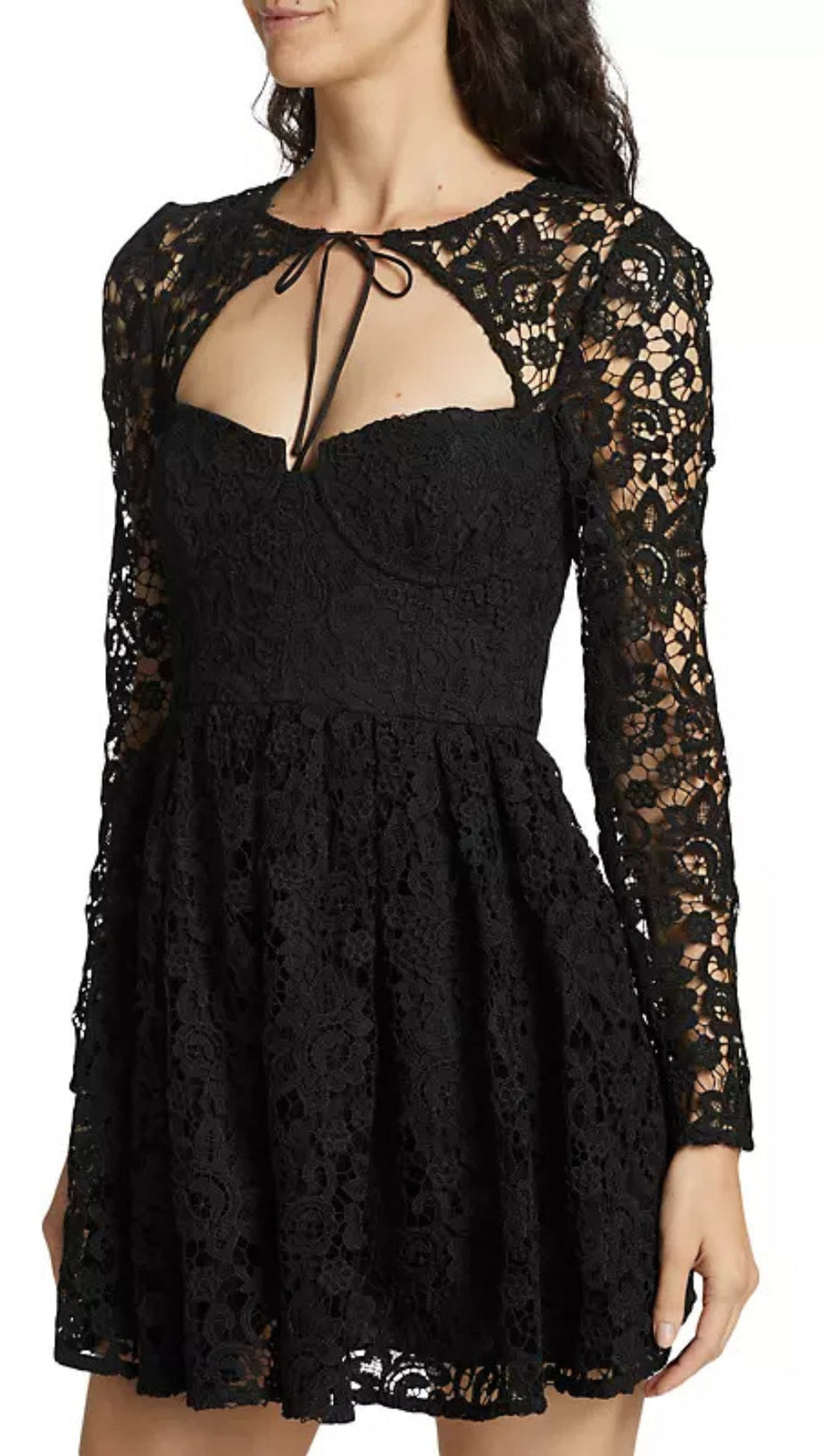 LACE TIE-NECK MINIDRESS