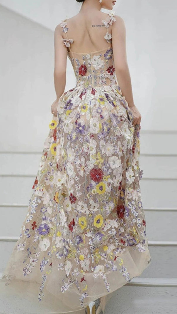 AIIZIE Jansje Enchanted Floral Appliqué Maxi Dress - Romantic Strappy Gown for Women - product image