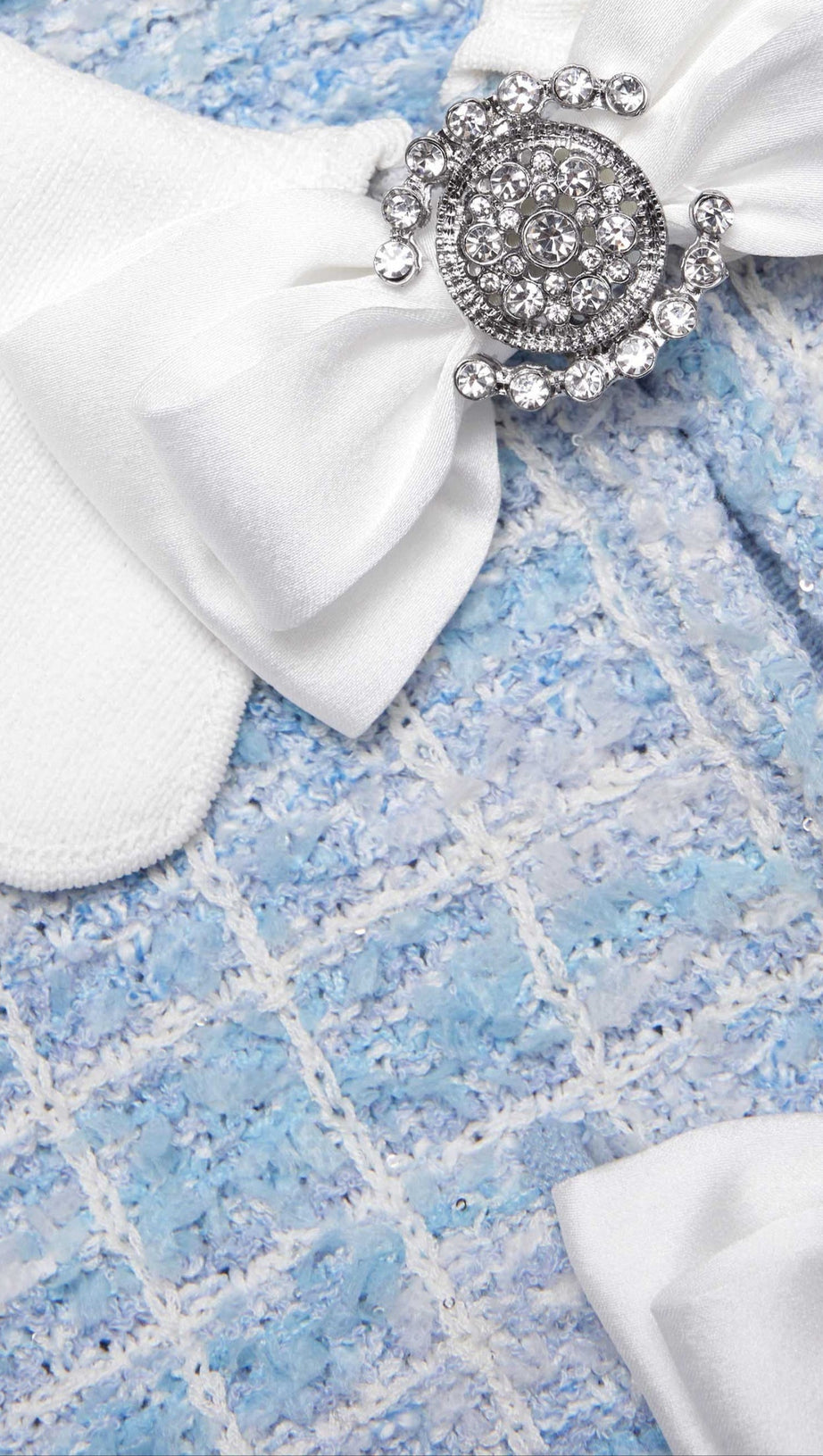 CHECK COLLARED KNIT MINI DRESS IN BLUE