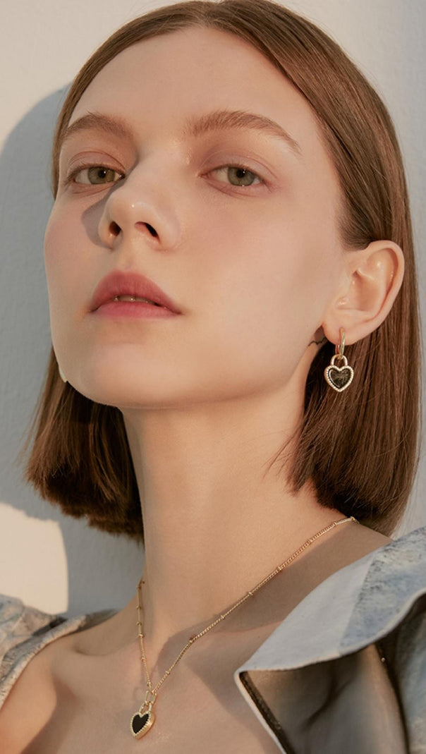 AIIZIE BLACK AND WHITE HEART ACRYLIC EARRINGS - product image