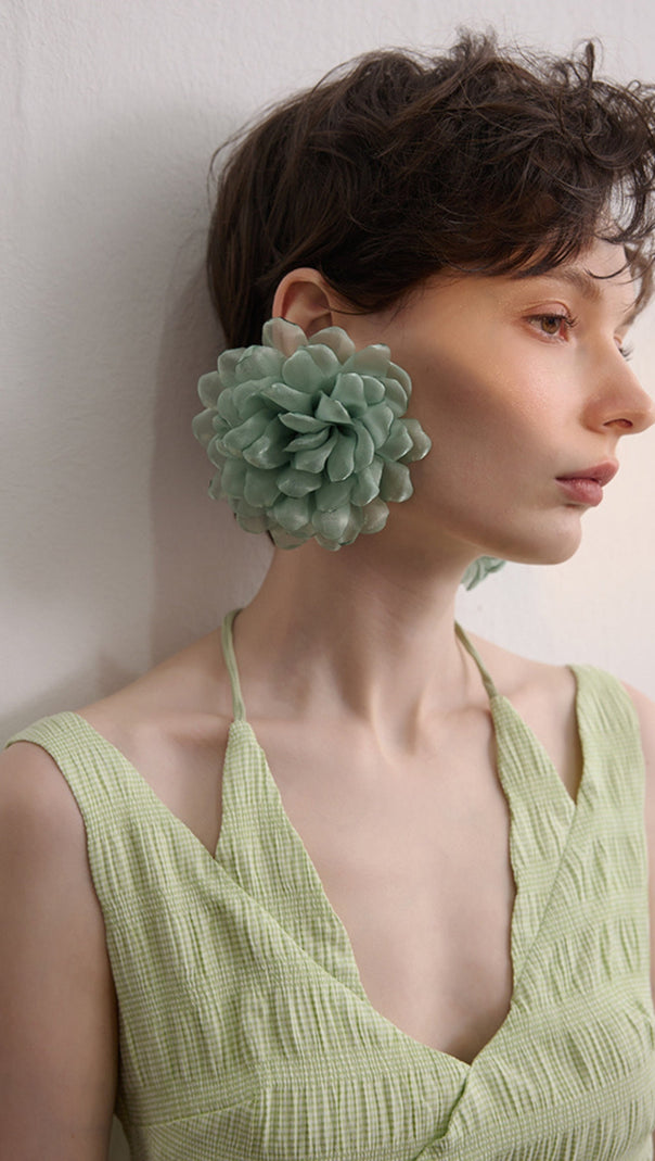 AIIZIE GREEN PETAL FABRIC EARRINGS - product image