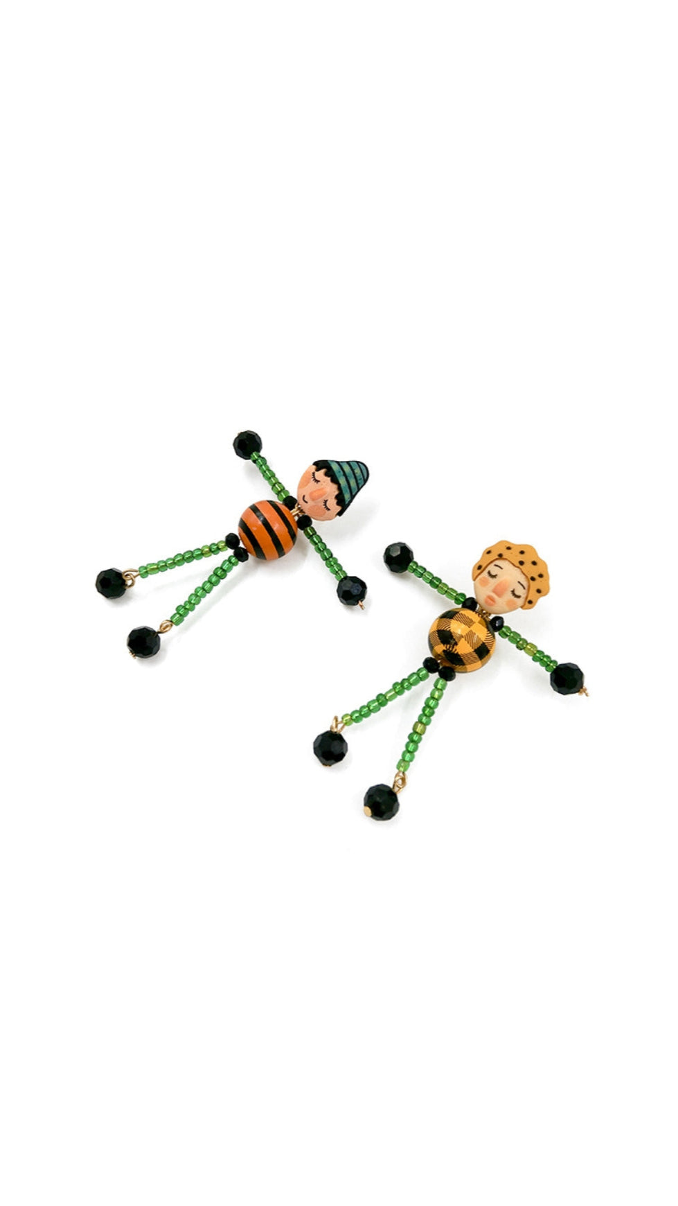 GREEN DOLLS BEADED EARRINGS