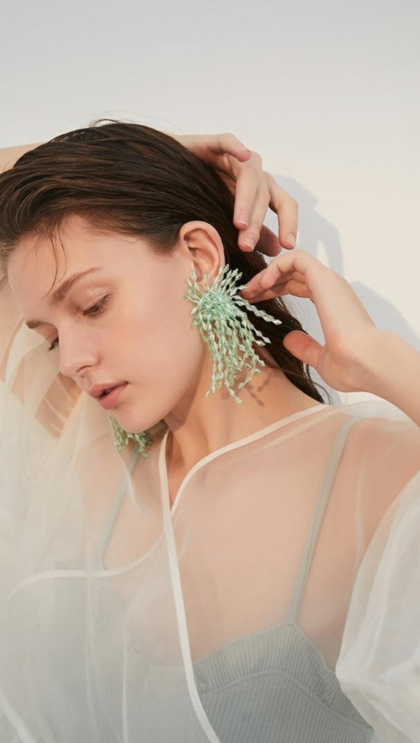 AIIZIE GREEN ACRYL TASSEL EARRINGS - product image
