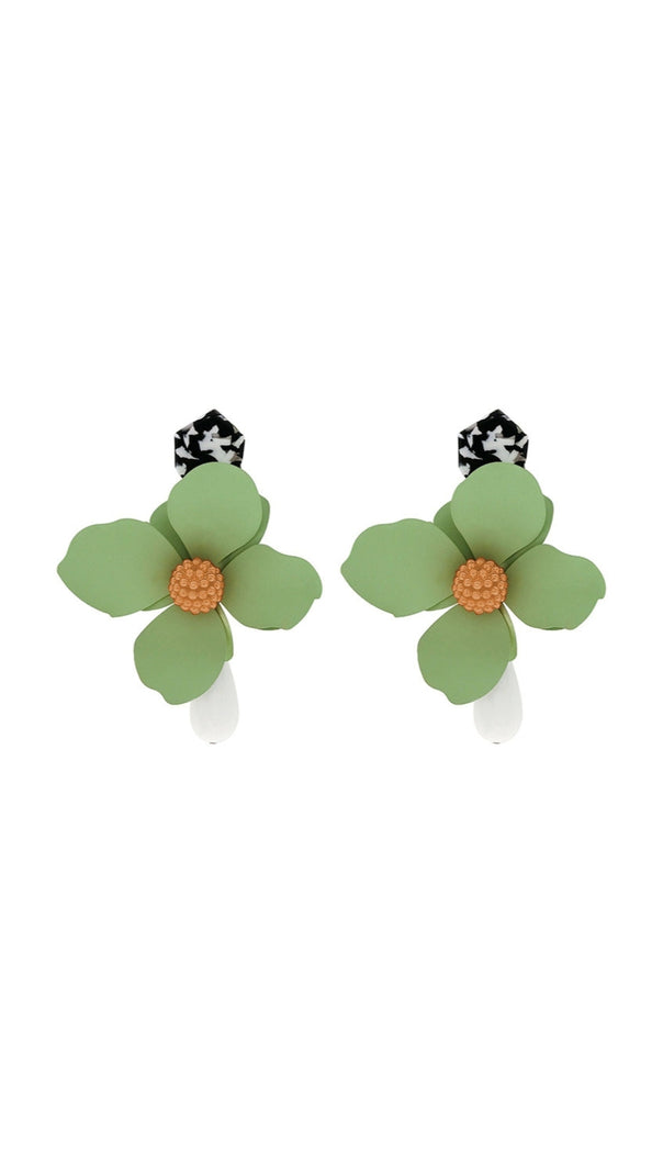 AIIZIE GREEN LARGE HOOP FLOWER PLASTIC EARRINGS - product image