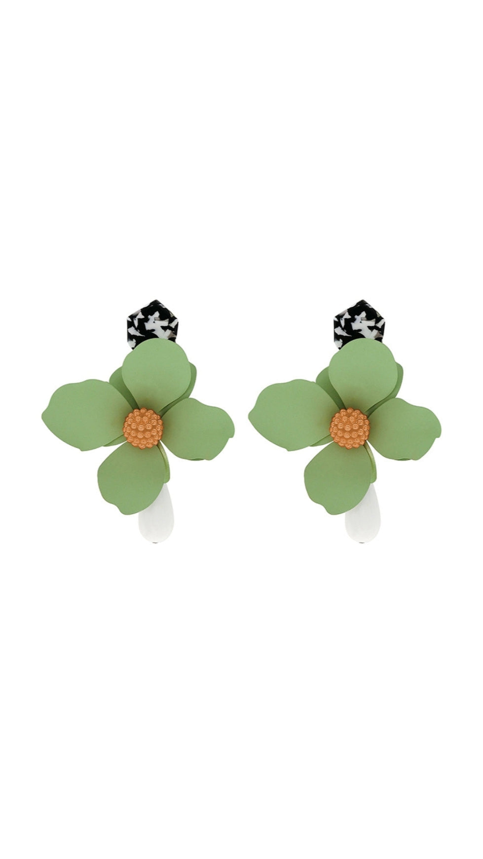GREEN LARGE HOOP FLOWER PLASTIC EARRINGS