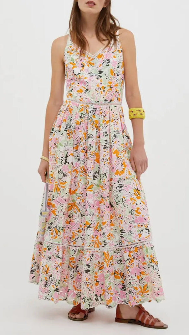 AIIZIE SAMANTHA MULTICOLOR COTTON FLORAL MIDI DRESS - product image