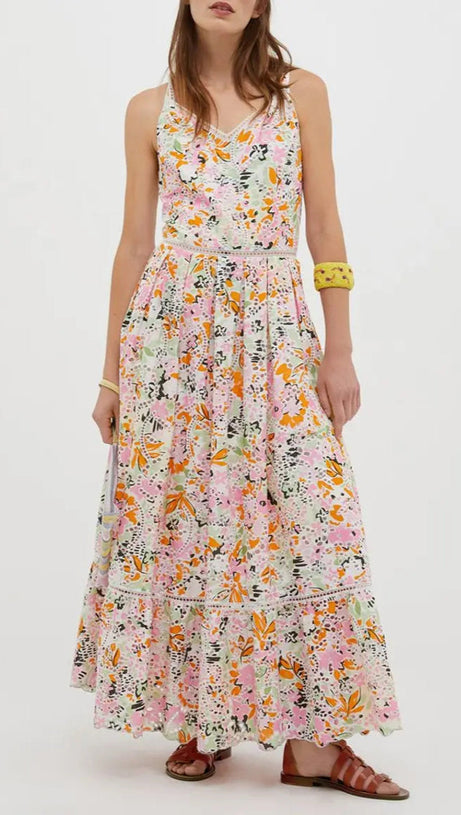 SAMANTHA MULTICOLOR COTTON FLORAL MIDI DRESS