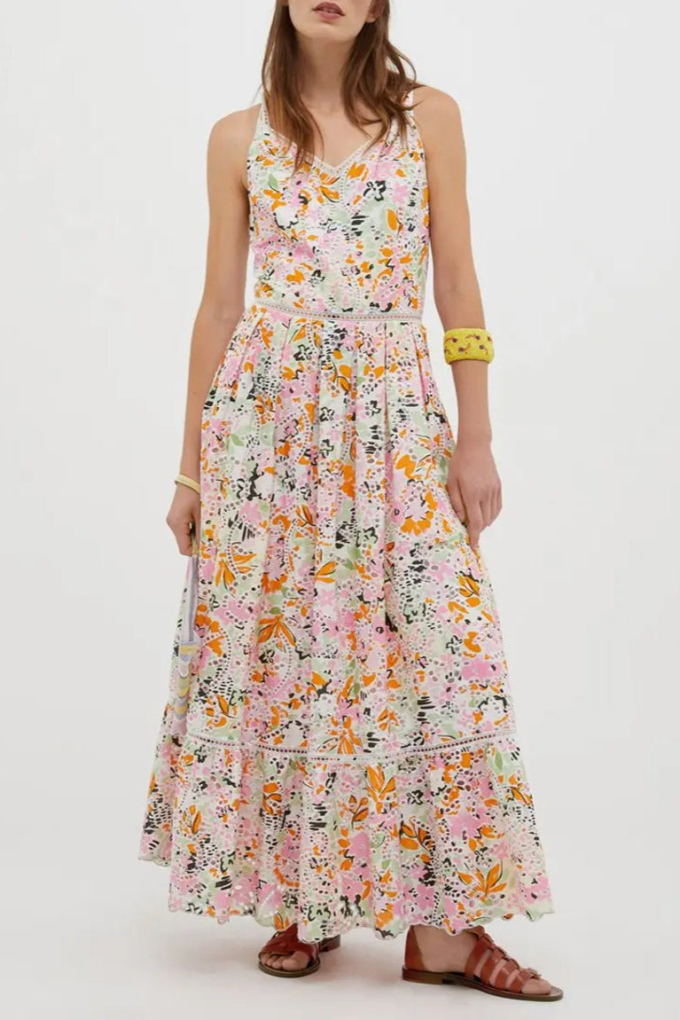 SAMANTHA MULTICOLOR COTTON FLORAL MIDI DRESS