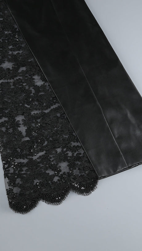 RETHA FAUX LEATHER LACE MAXI DRESS IN BLACK