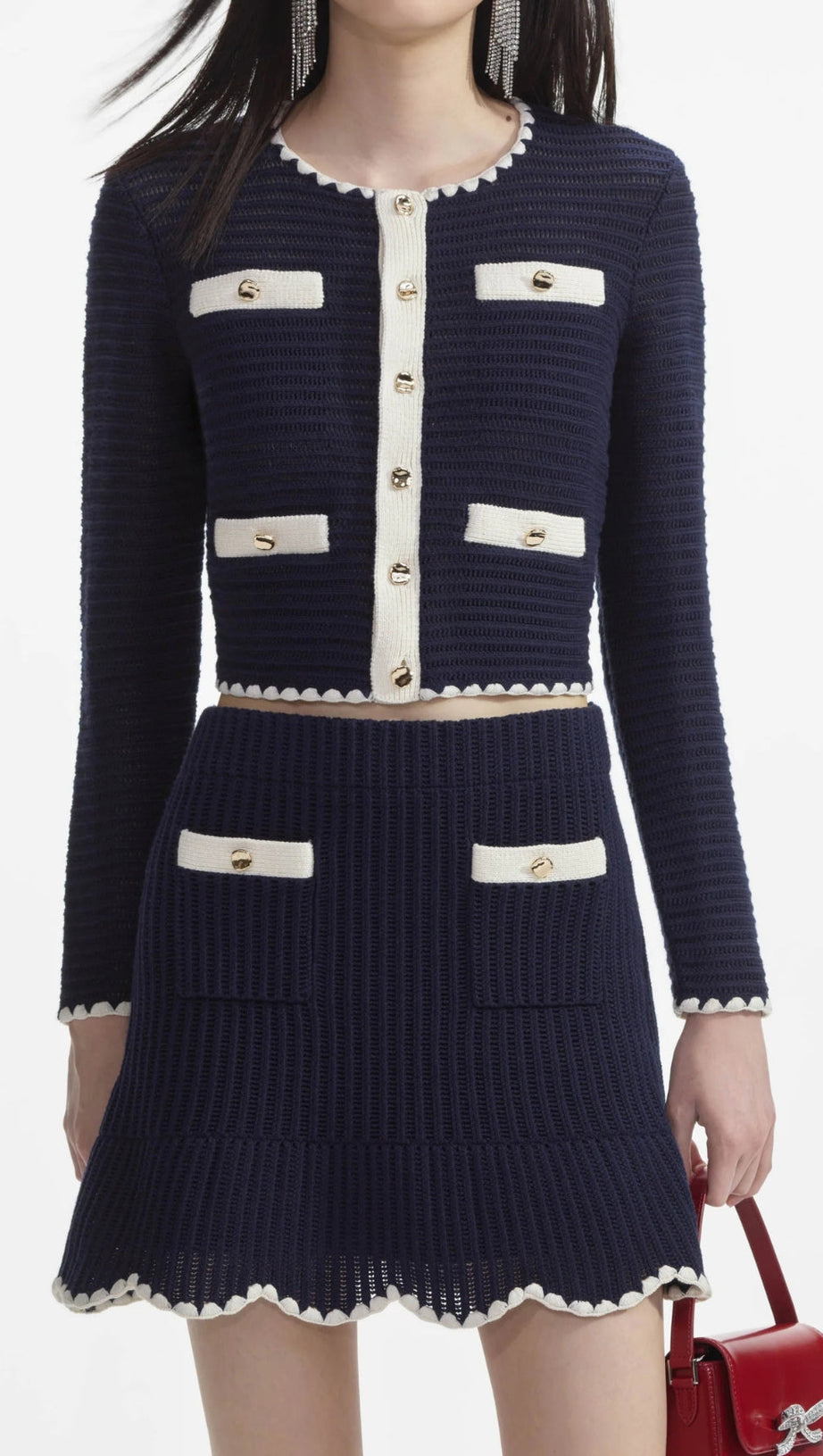 NAVY CROCHET CONTRAST TRIM MINI SKIRT