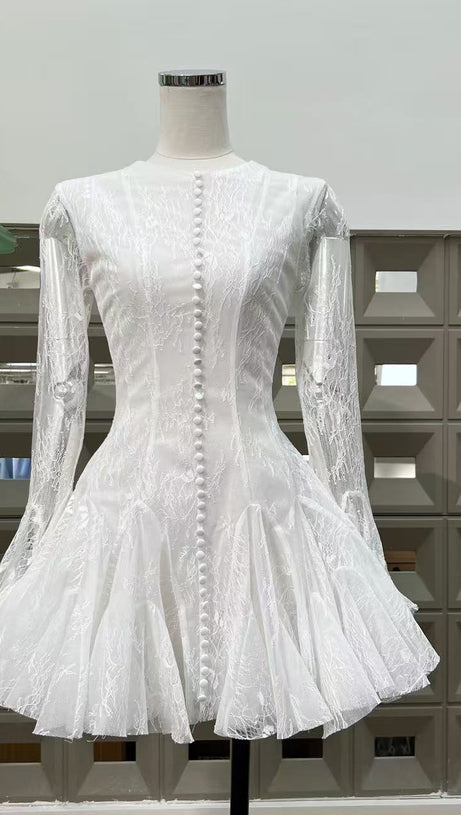 INA BLACK LACE MINI DRESS - ELEGANT LONG SLEEVE COCKTAIL DRESS