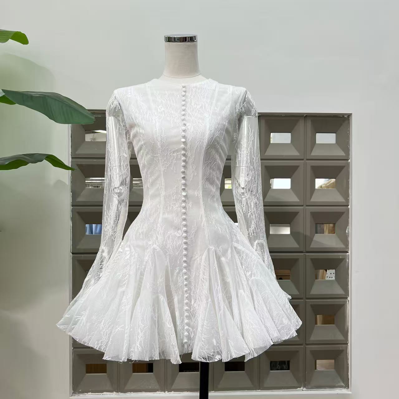 INA BLACK LACE MINI DRESS - ELEGANT LONG SLEEVE COCKTAIL DRESS