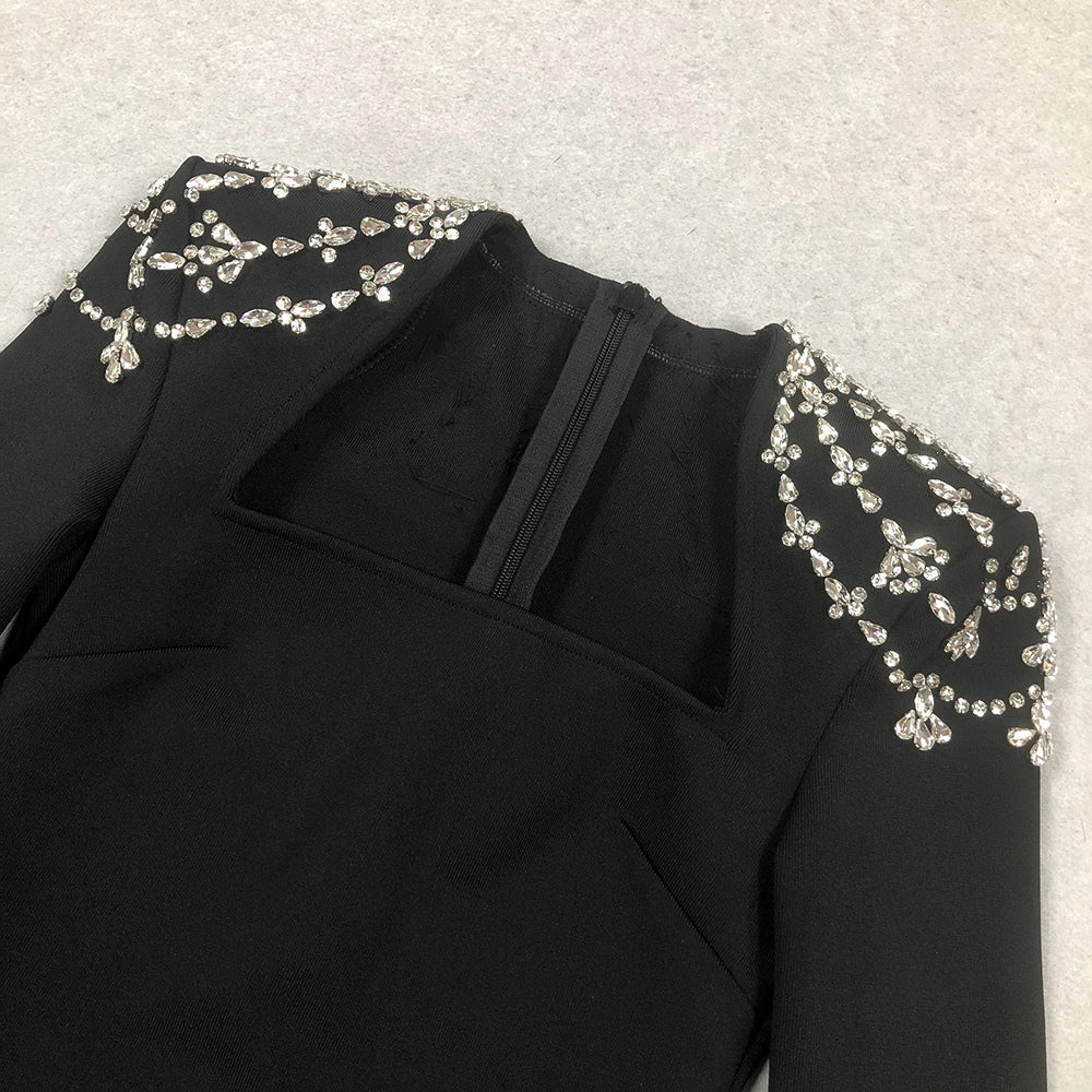 AIIZIE CRYSTAL-EMBELLISHED BLACK LONG SLEEVE MAXI DRESS - product image