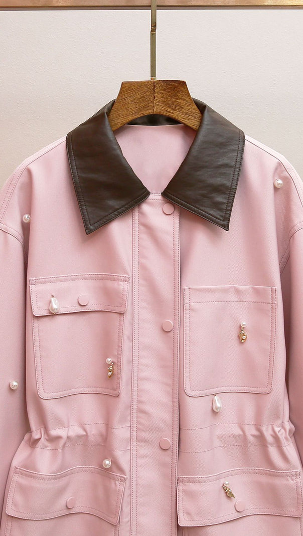 AIIZIE CHIC PINK PEARL EMBELLISHED UTILITY JACKET - HARITA COLLECTION - product image