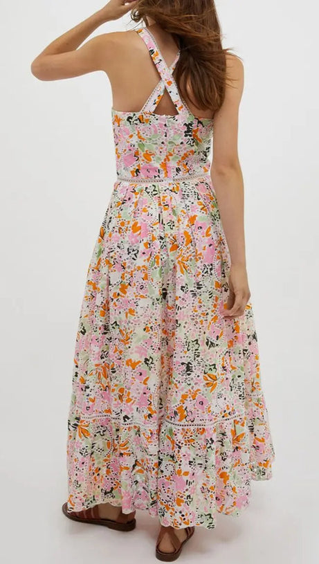 SAMANTHA MULTICOLOR COTTON FLORAL MIDI DRESS