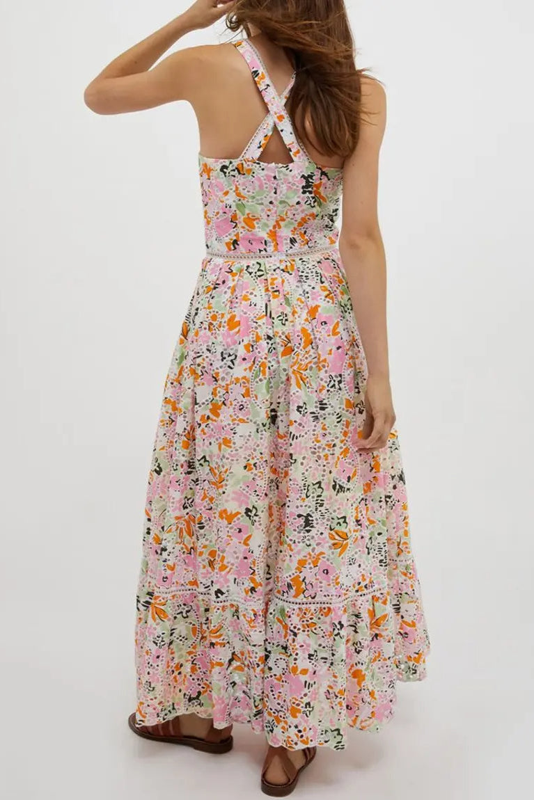 samantha Multicolor Cotton Floral Midi Dress