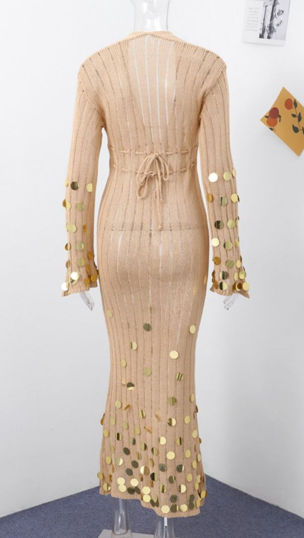 AIIZIE HONZA DAZZLING GOLD SEQUIN KNIT MAXI DRESS - EFFORTLESS GLAMOUR - product image
