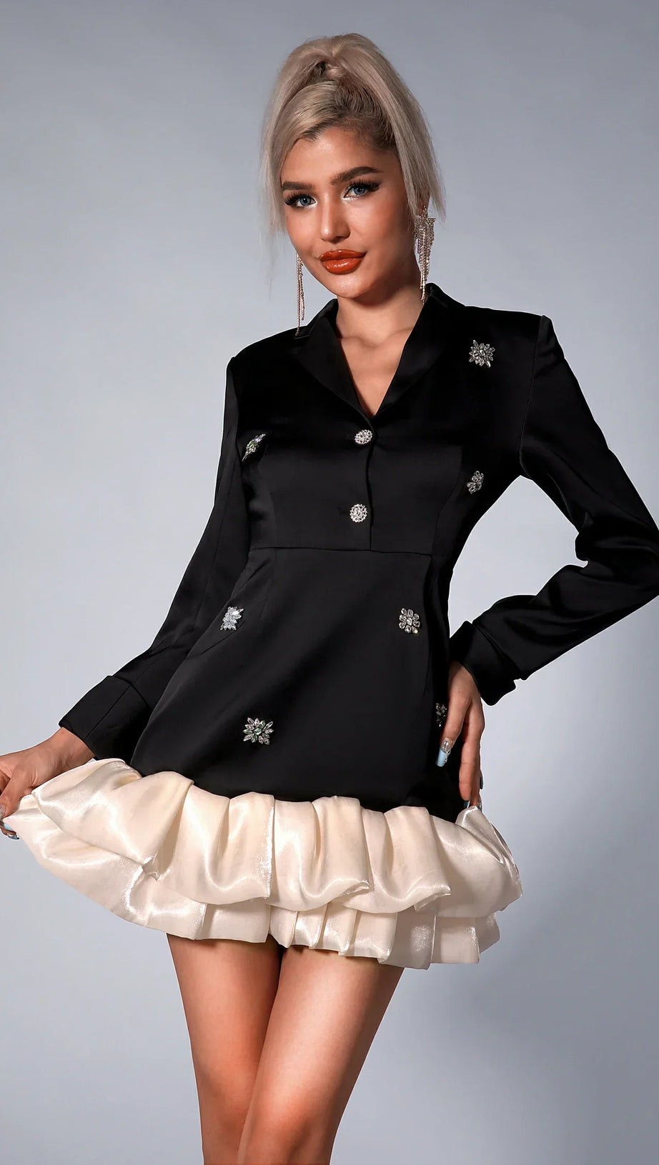 GALIANE FLORAL DIAMANTE ORGANZA BLAZER DRESS