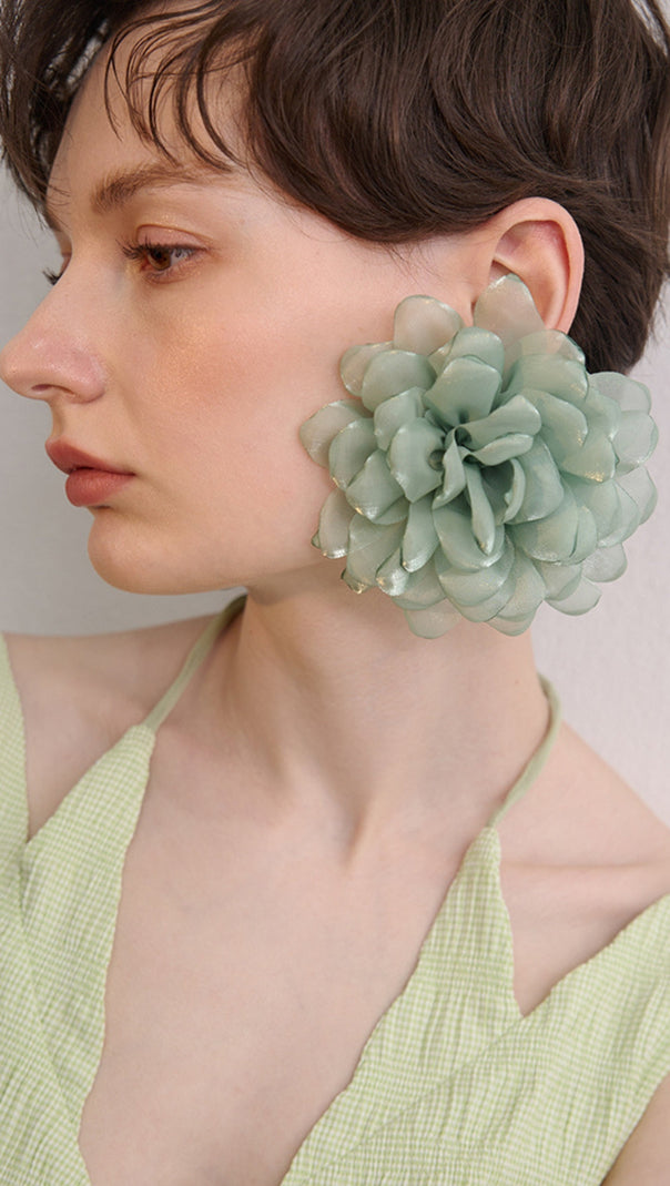 AIIZIE GREEN PETAL FABRIC EARRINGS - product image