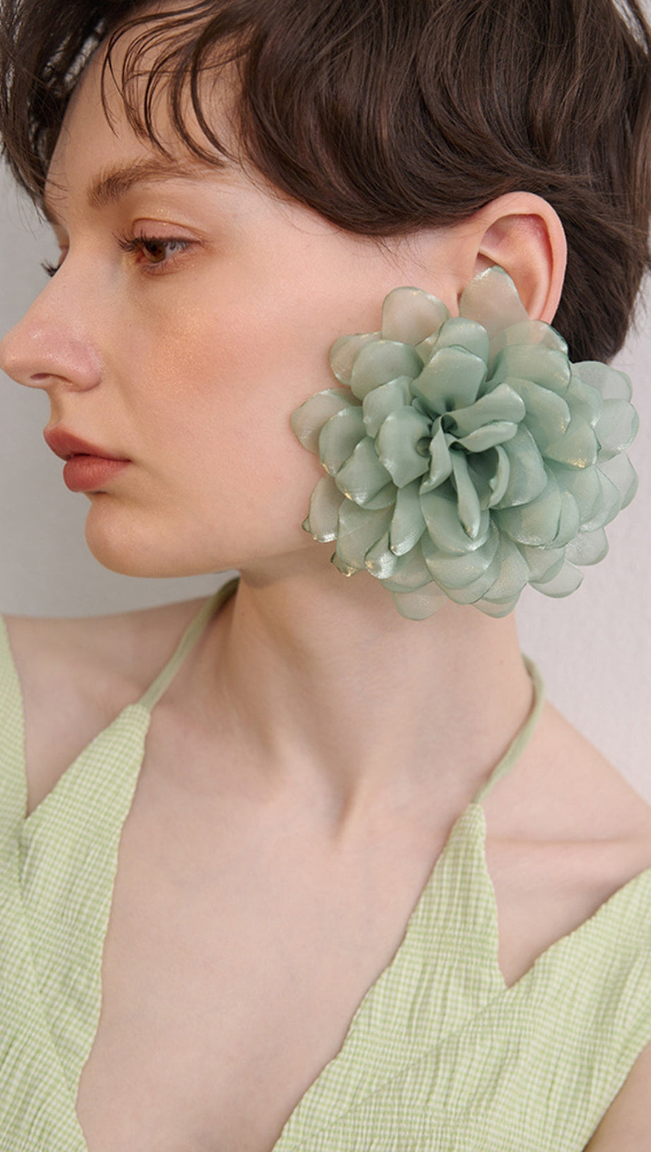 GREEN PETAL FABRIC EARRINGS