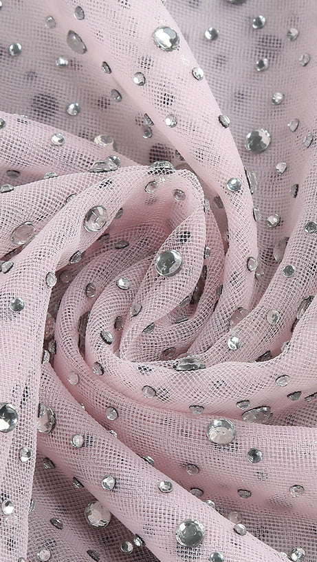 ADORA PINK BRAIDED LEATHER CRYSTAL EMBELLISHMENT MIDI DRESS