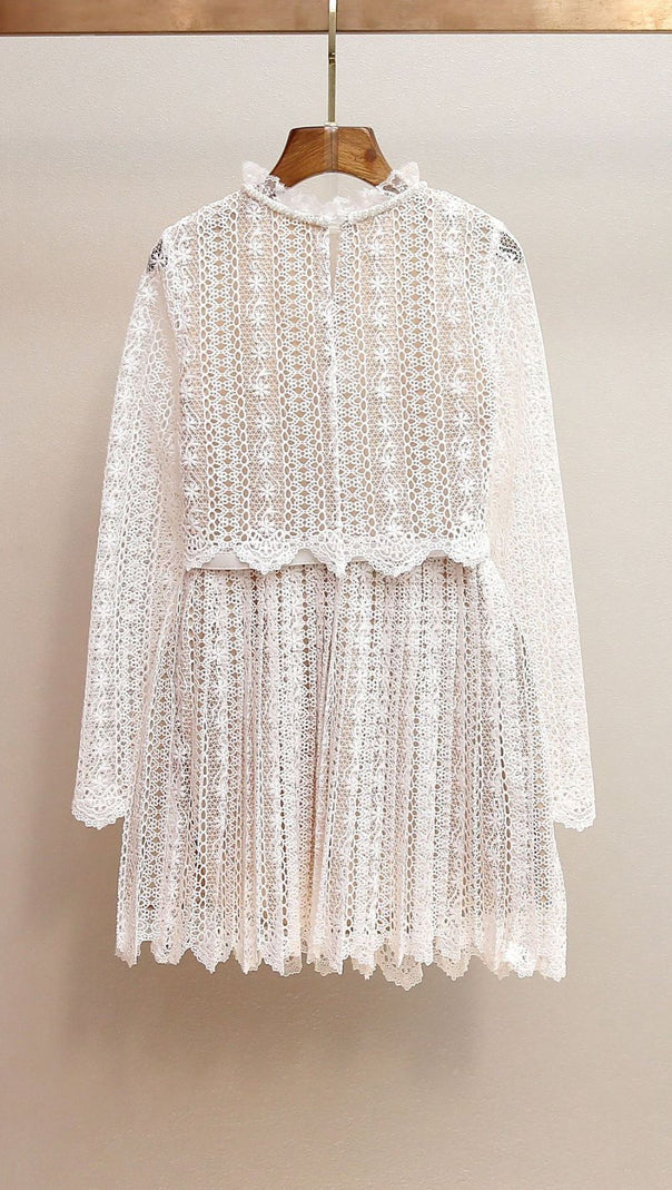 AIIZIE Chic Organza Lace Mini Dress | Ruffled Neck & Scalloped Details - product image