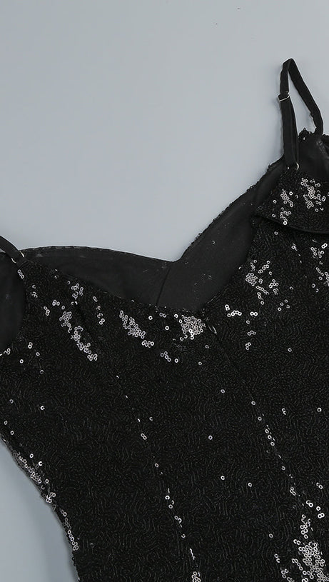 ASHLEY SEQUIN STRAP MAXI DRESS IN BLACK