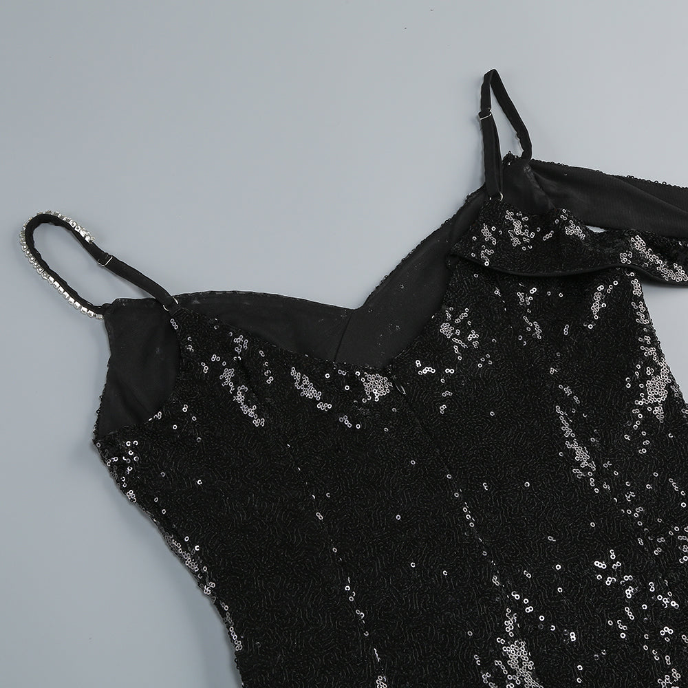 Ashley – Maxikleid mit Paillettenträgern in Schwarz