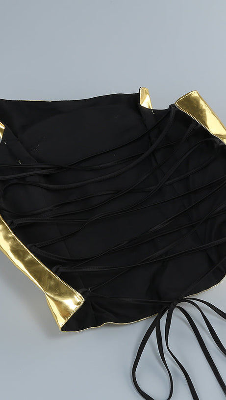 VICKY BLACK ONE SHOULDER GOLD MIRROR GOWN