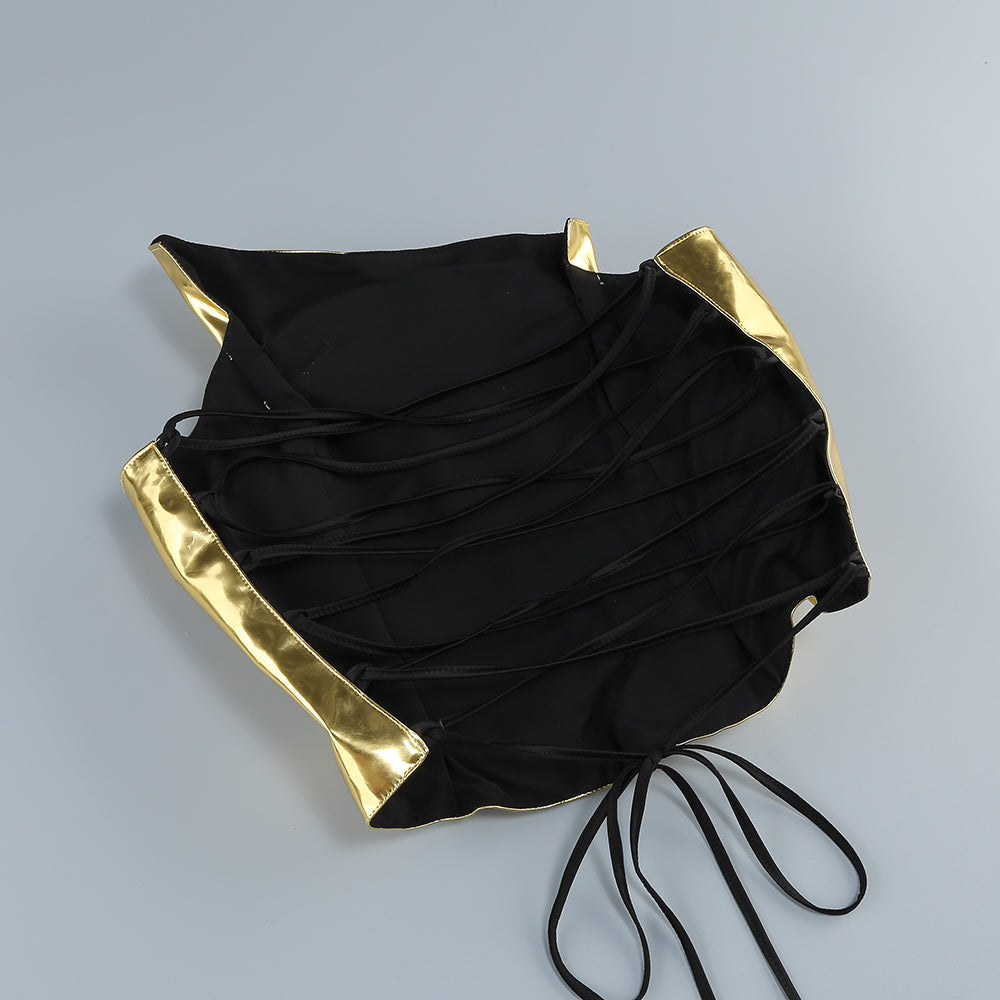 AIIZIE VICKY BLACK ONE SHOULDER GOLD MIRROR GOWN - product image