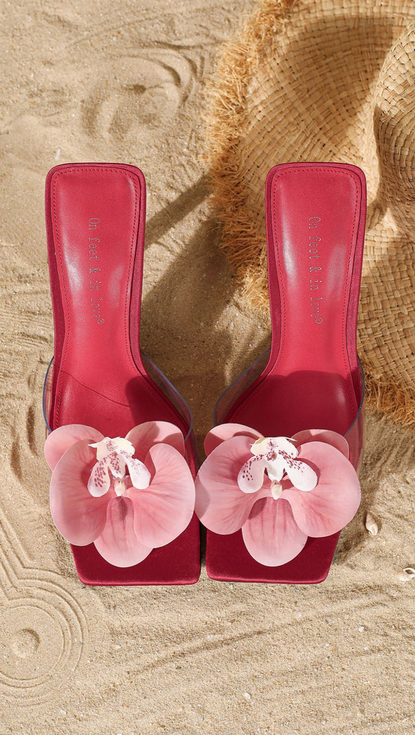 AIIZIE ON FEET & IN LOVE - HOPPER RED ORCHID HEELED MULES FOR WOMEN - product image