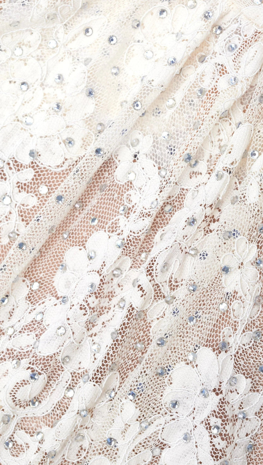 WHITE RHINESTONE LACE MAXI DRESS