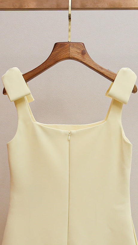 HAVILY CHIC YELLOW 3D ROSETTE MINI DRESS | ELEGANT FLORAL APPLIQUE