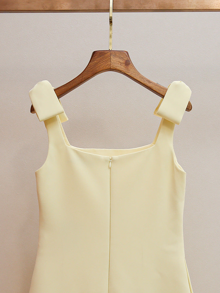 AIIZIE HAVILY CHIC YELLOW 3D ROSETTE MINI DRESS | ELEGANT FLORAL APPLIQUE - product image