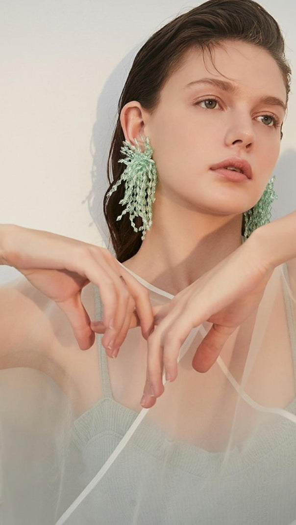 AIIZIE GREEN ACRYL TASSEL EARRINGS - product image
