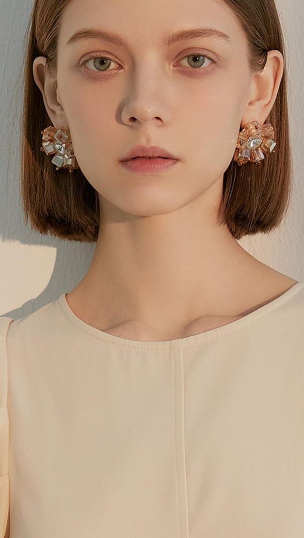 AIIZIE GOLD CRYSTAL 3D FLOWER EARRINGS - product image