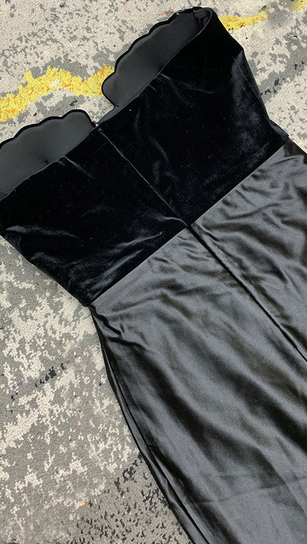 AIIZIE OFF SHOULDER BLACK VELVET MAXI DRESS - product image