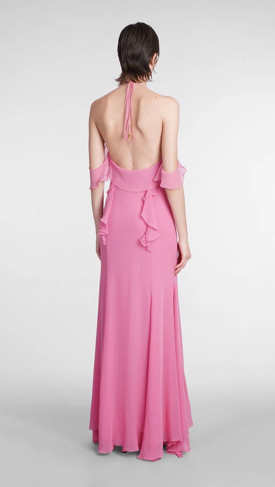 PINK RUFFLE COTTON AND SILK MAXI DRESS