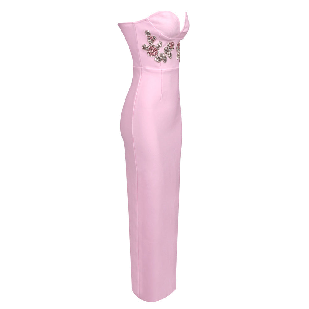 AIIZIE MEROY FLORAL EMBROIDERY STRAPLESS MAXI DRESS IN PINK - product image