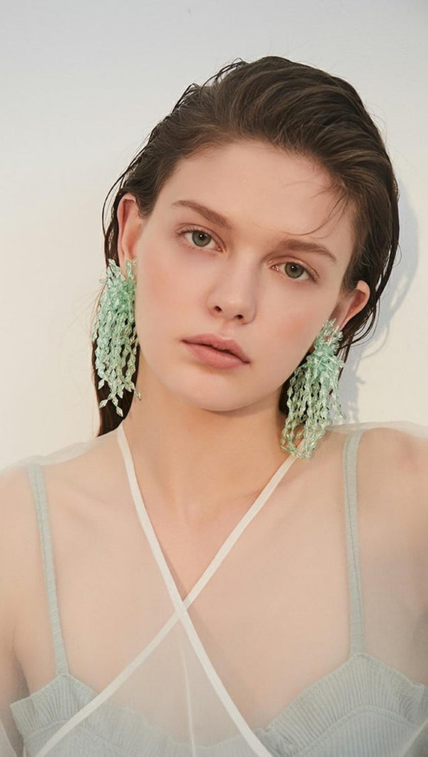AIIZIE GREEN ACRYL TASSEL EARRINGS - product image