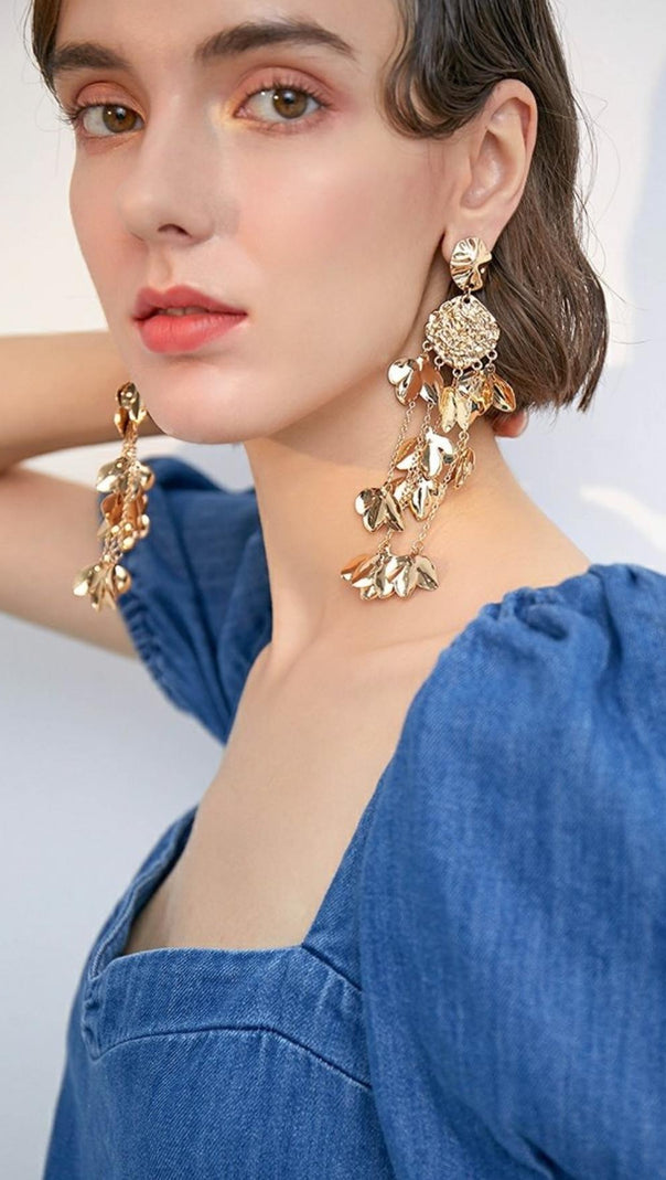 AIIZIE GOLD TASSEL LEAF EARRINGS - product image
