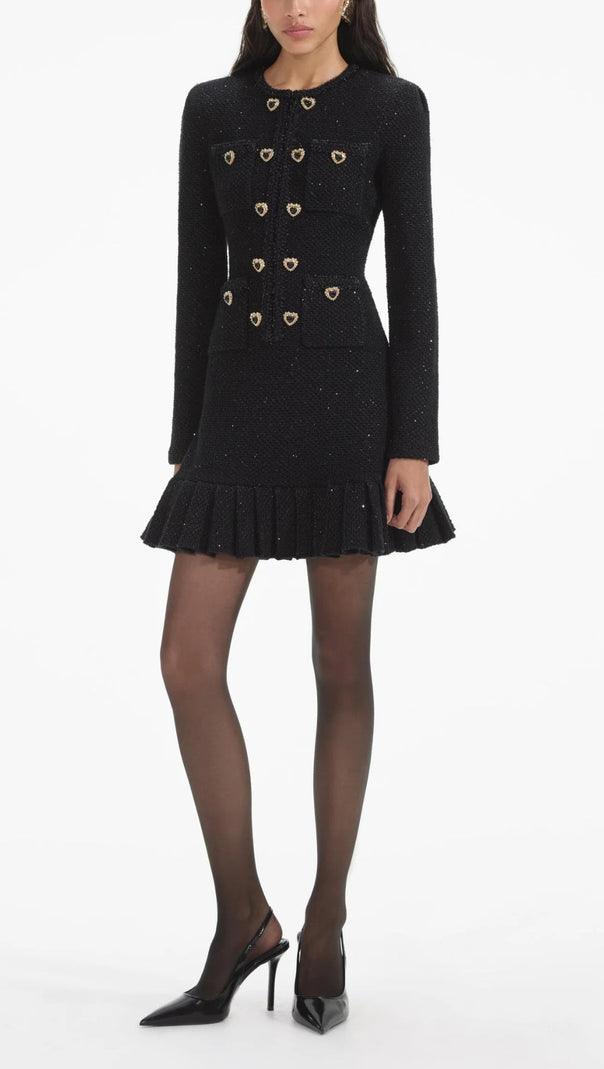 AIIZIE BLACK BUTTONED LONG SLEEVE KNIT MINI DRESS - product image