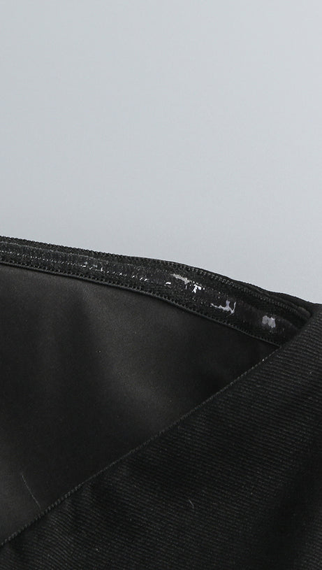 BLACK AND WHITE BEADED MINI DRESS