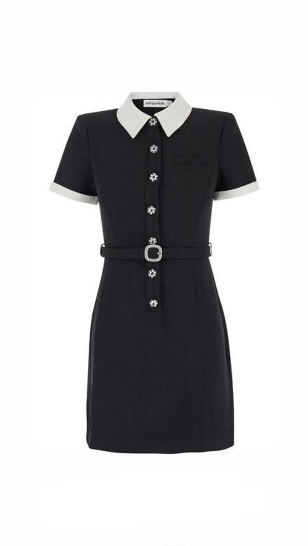 AIIZIE BLACK CREPE CONTRAST MINI DRESS - product image